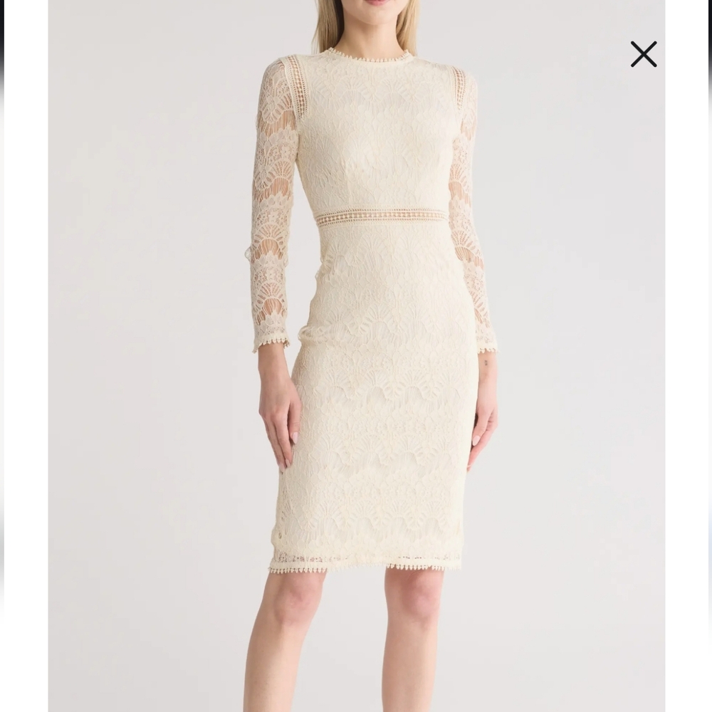 Women's Love By Design Antique White Lace Long Sleeve Midi Dress || Medium